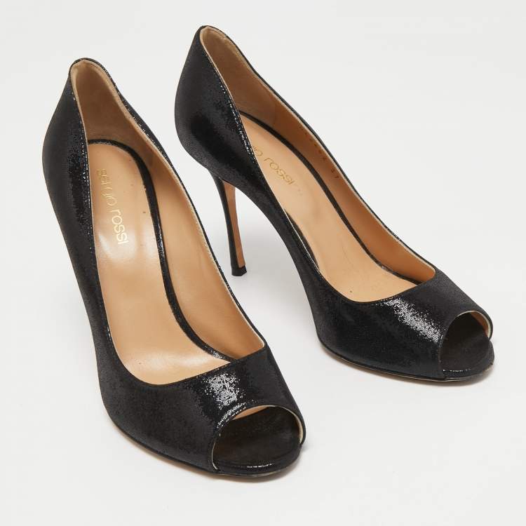 مملوكة مسبقًا Sergio Rossi Black Texture Suede Peep Toe Pumps Size 37