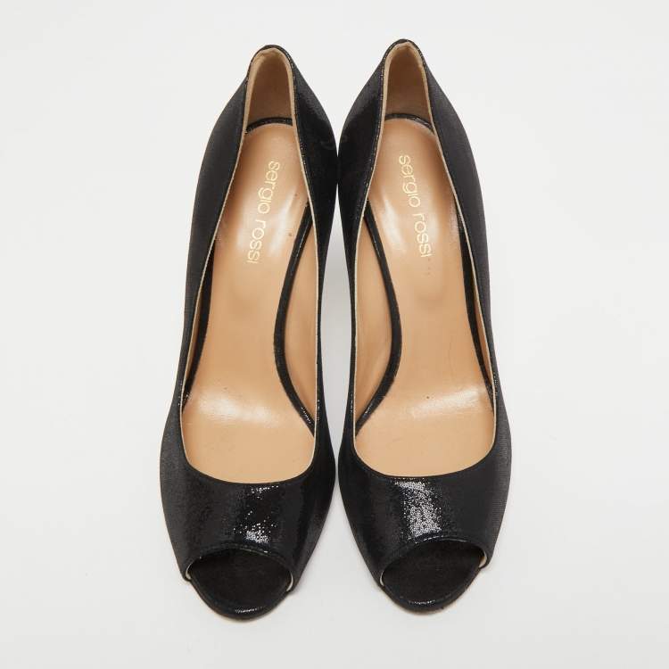 مملوكة مسبقًا Sergio Rossi Black Texture Suede Peep Toe Pumps Size 37