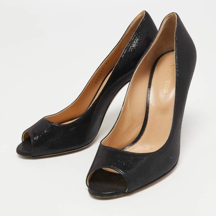 مملوكة مسبقًا Sergio Rossi Black Texture Suede Peep Toe Pumps Size 37