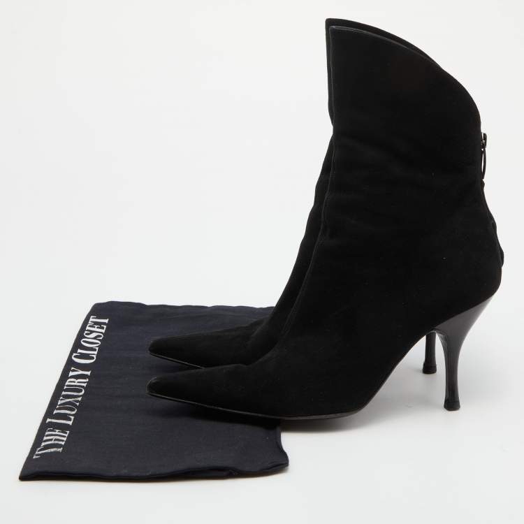 Pre Owned Sergio Rossi Black Suede Pointed Toe Ankle Length Boots Size 38