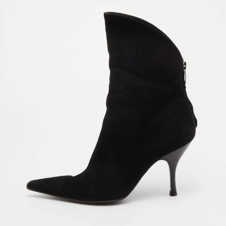 Pre Owned Sergio Rossi Black Suede Pointed Toe Ankle Length Boots Size 38