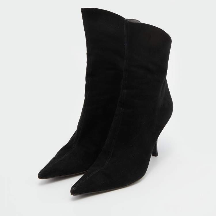 Pre Owned Sergio Rossi Black Suede Pointed Toe Ankle Length Boots Size 38