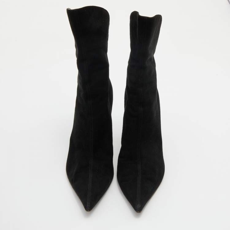 Pre Owned Sergio Rossi Black Suede Pointed Toe Ankle Length Boots Size 38