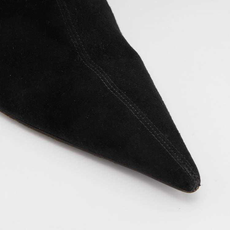 Pre Owned Sergio Rossi Black Suede Pointed Toe Ankle Length Boots Size 38