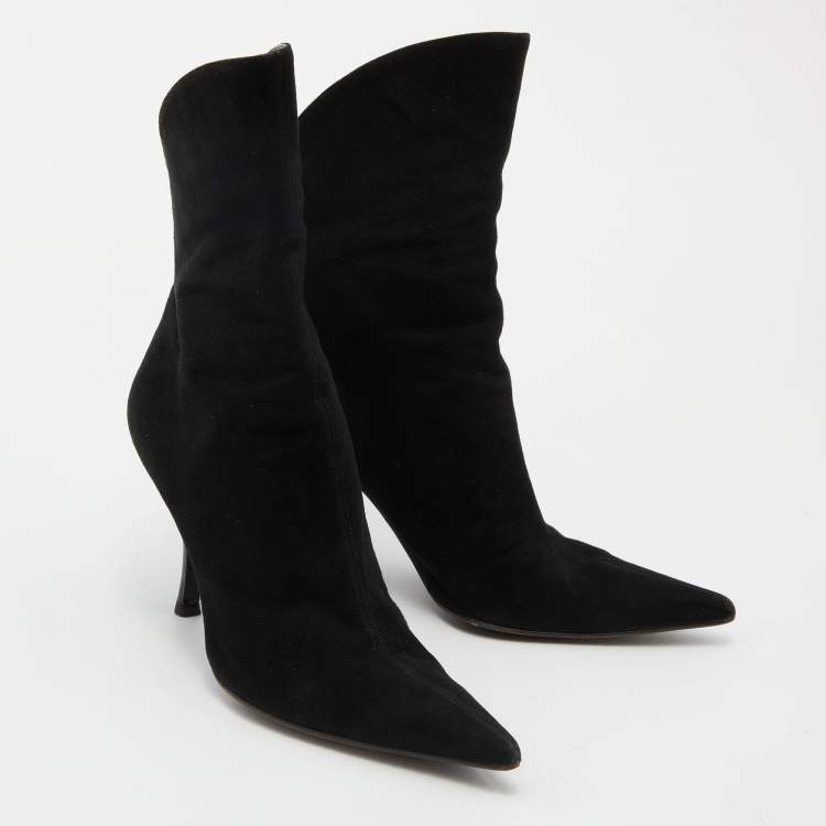 Pre Owned Sergio Rossi Black Suede Pointed Toe Ankle Length Boots Size 38