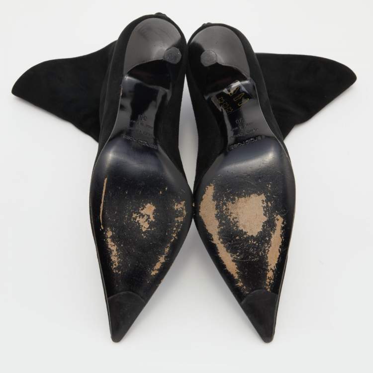 Pre Owned Sergio Rossi Black Suede Pointed Toe Ankle Length Boots Size 38