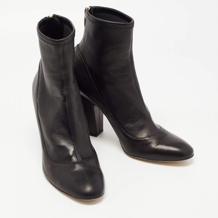 Pre Owned Sergio Rossi Black Leather Block Heel Ankle Boots Size 39
