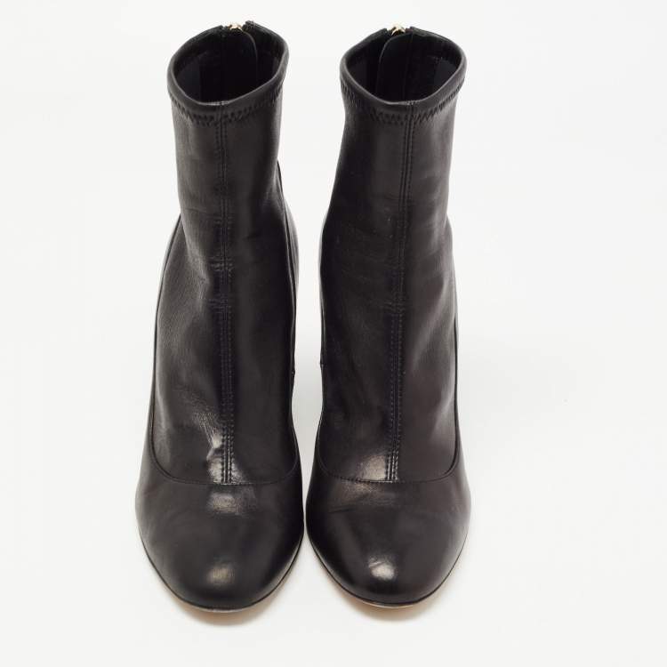 Pre Owned Sergio Rossi Black Leather Block Heel Ankle Boots Size 39