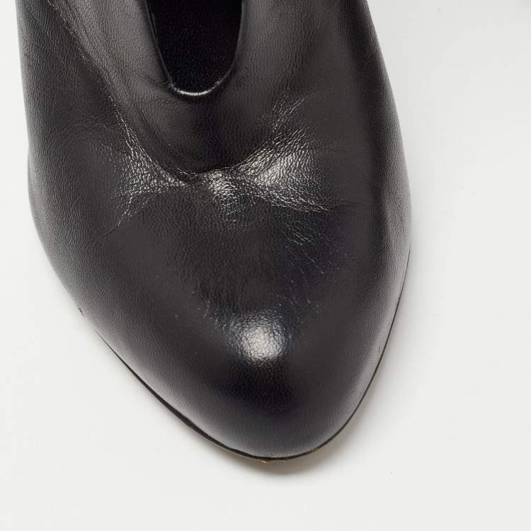 Pre Owned Sergio Rossi Black Leather V-Neck Cut Out Ankle Booties Size 36