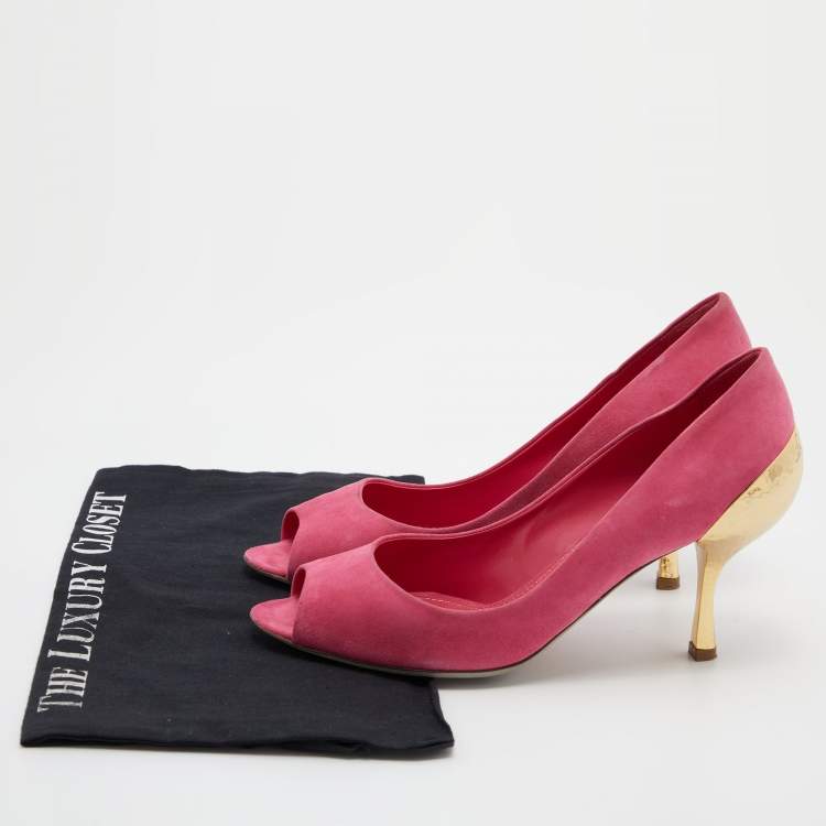 مملوكة مسبقًا Sergio Rossi Pink Suede Peep Toe Pumps Size 38.5