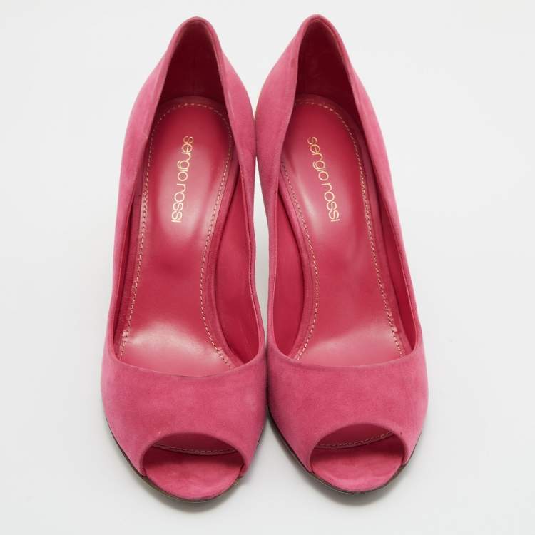 مملوكة مسبقًا Sergio Rossi Pink Suede Peep Toe Pumps Size 38.5