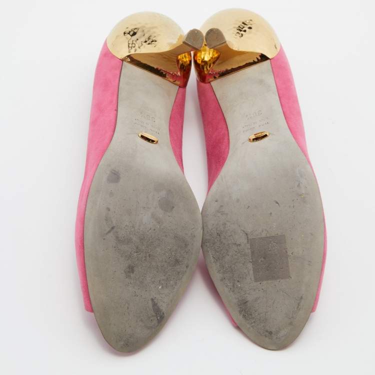 مملوكة مسبقًا Sergio Rossi Pink Suede Peep Toe Pumps Size 38.5