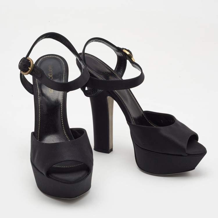 مملوكة مسبقًا Sergio Rossi Black Satin Ankle Strap Platform Sandals Size 38