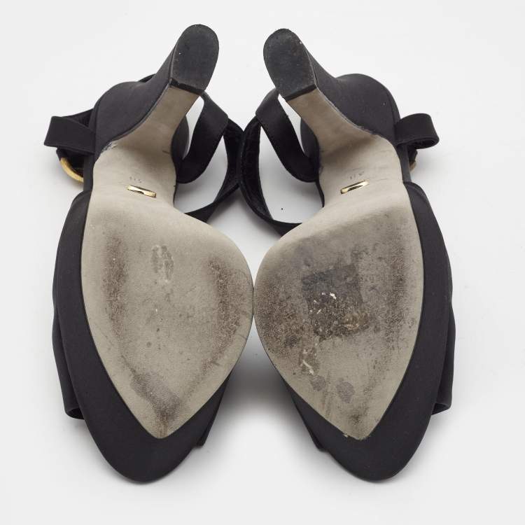 مملوكة مسبقًا Sergio Rossi Black Satin Ankle Strap Platform Sandals Size 38