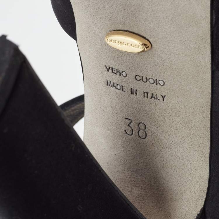 مملوكة مسبقًا Sergio Rossi Black Satin Ankle Strap Platform Sandals Size 38