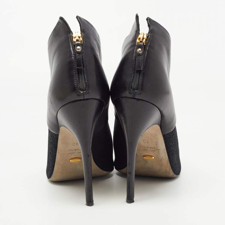 Pre Owned Sergio Rossi Black Leather and Textured Suede Ankle Booties Size 40