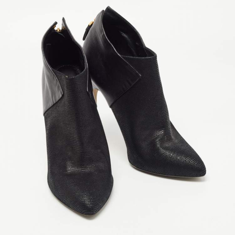 Pre Owned Sergio Rossi Black Leather and Textured Suede Ankle Booties Size 40