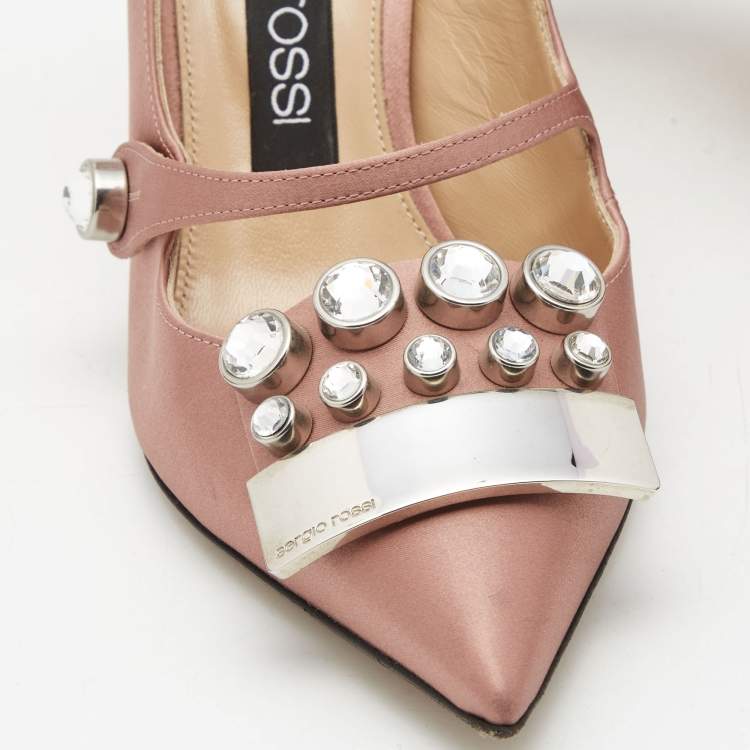 Pre Owned Sergio Rossi Pink Satin Crystal Studded Slingback Pumps Size 38
