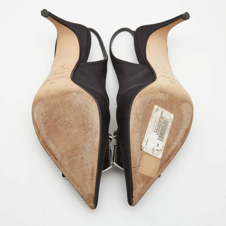 مملوكة مسبقًا Sergio Rossi Black Satin Crystal Studded Slingback Pumps Size 38