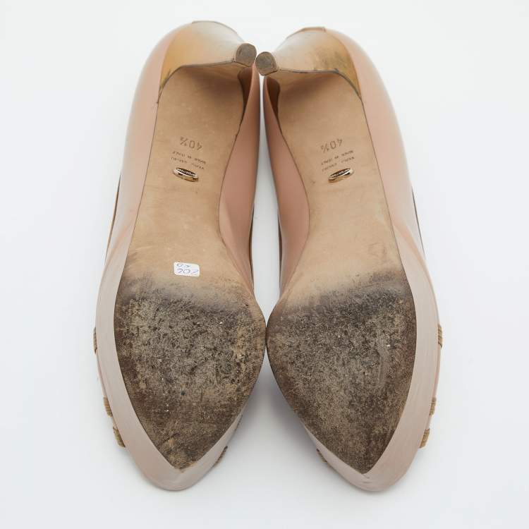 Pre Owned Sergio Rossi Pink/Gold Leather Peep Toe Platform Pumps Size 40.5