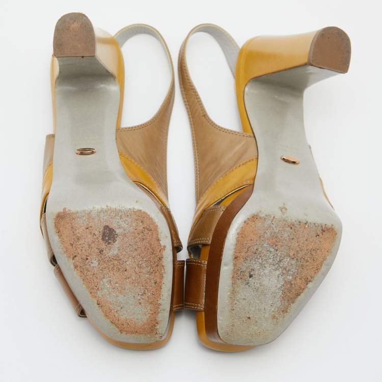 Pre Owned Sergio Rossi Tri Color Leather Block Heel Slingback Pumps Size 39