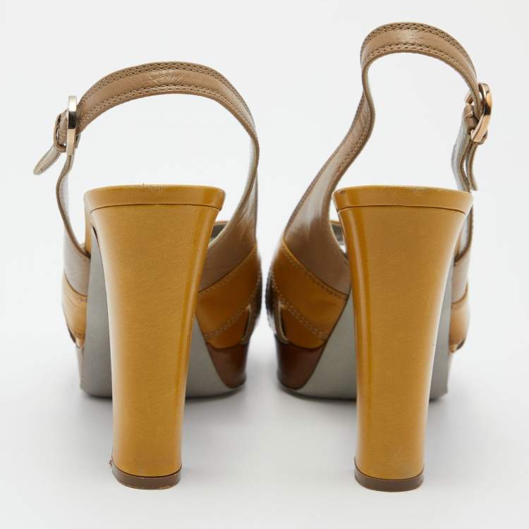 Pre Owned Sergio Rossi Tri Color Leather Block Heel Slingback Pumps Size 39