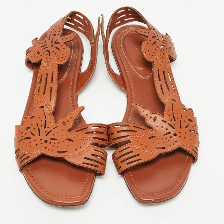 Pre Owned Sergio Rossi Brown Leather Flats Size 38