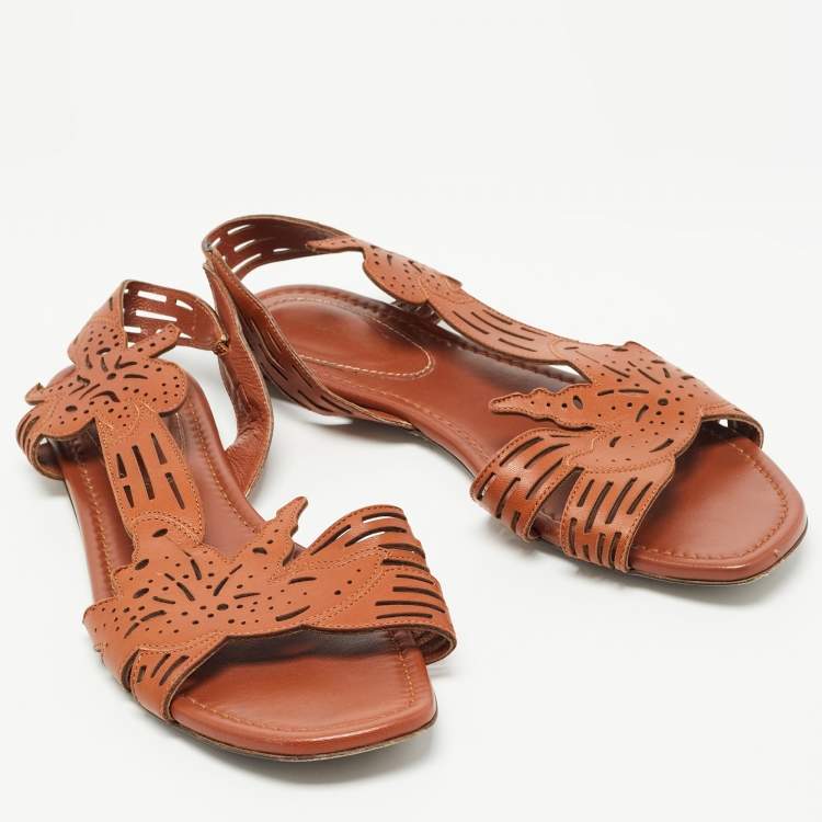 Pre Owned Sergio Rossi Brown Leather Flats Size 38