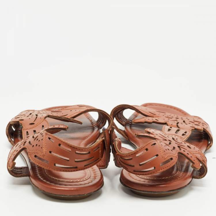 Pre Owned Sergio Rossi Brown Leather Flats Size 38