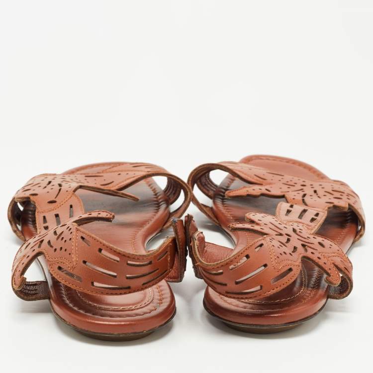 Pre Owned Sergio Rossi Brown Leather Flats Size 38