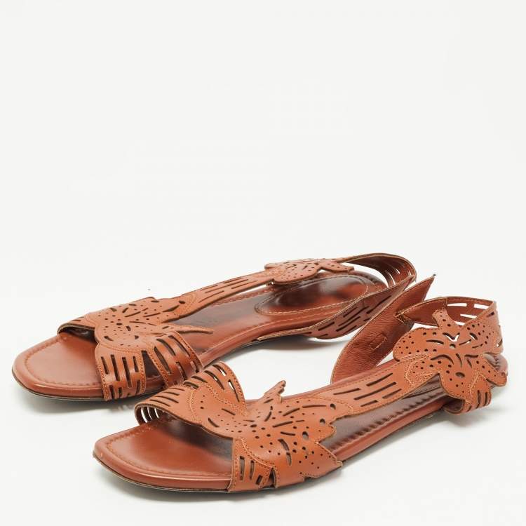 Pre Owned Sergio Rossi Brown Leather Flats Size 38
