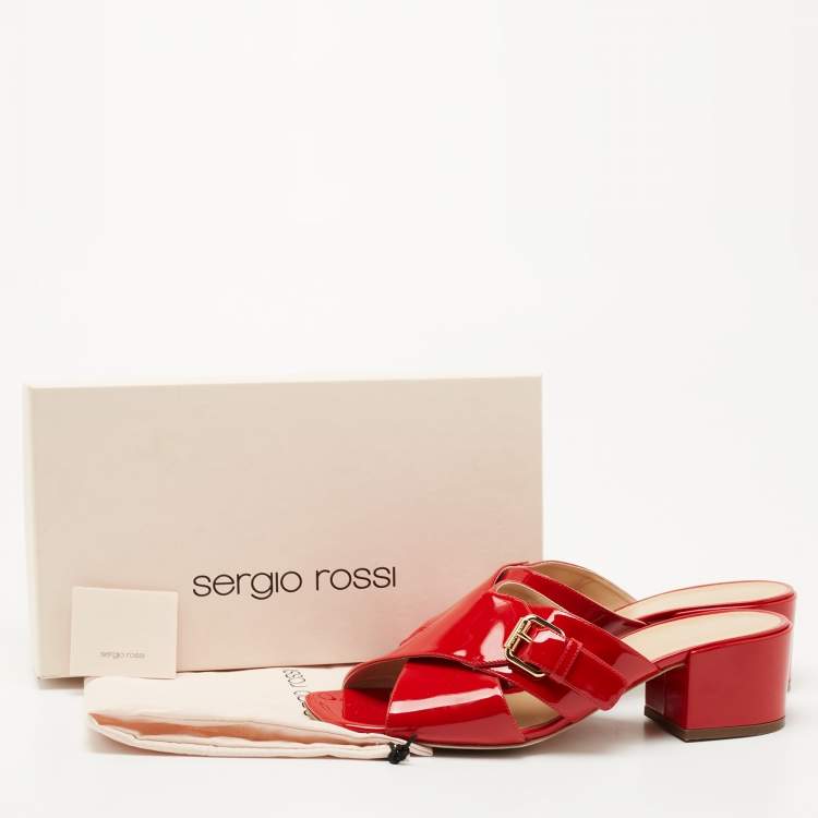 Pre Owned Sergio Rossi Red Patent Leather Slides Size 41