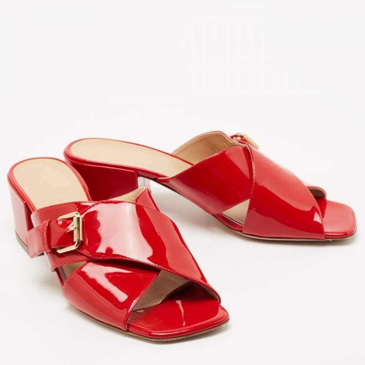Pre Owned Sergio Rossi Red Patent Leather Slides Size 41