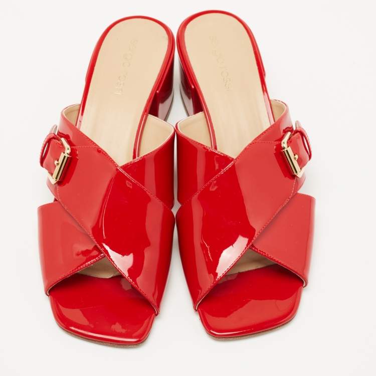 Pre Owned Sergio Rossi Red Patent Leather Slides Size 41
