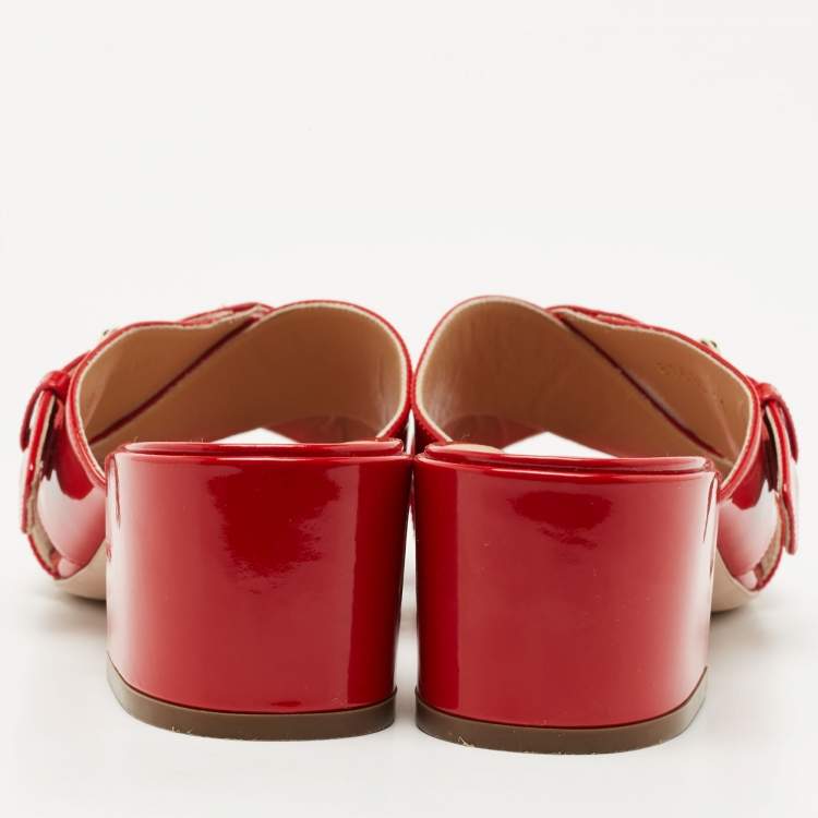 Pre Owned Sergio Rossi Red Patent Leather Slides Size 41