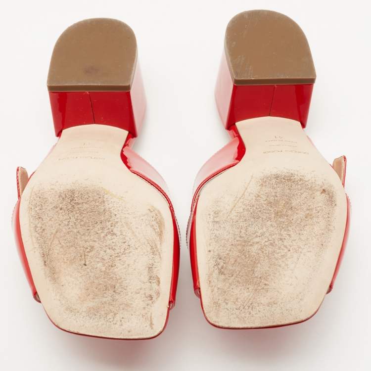 Pre Owned Sergio Rossi Red Patent Leather Slides Size 41