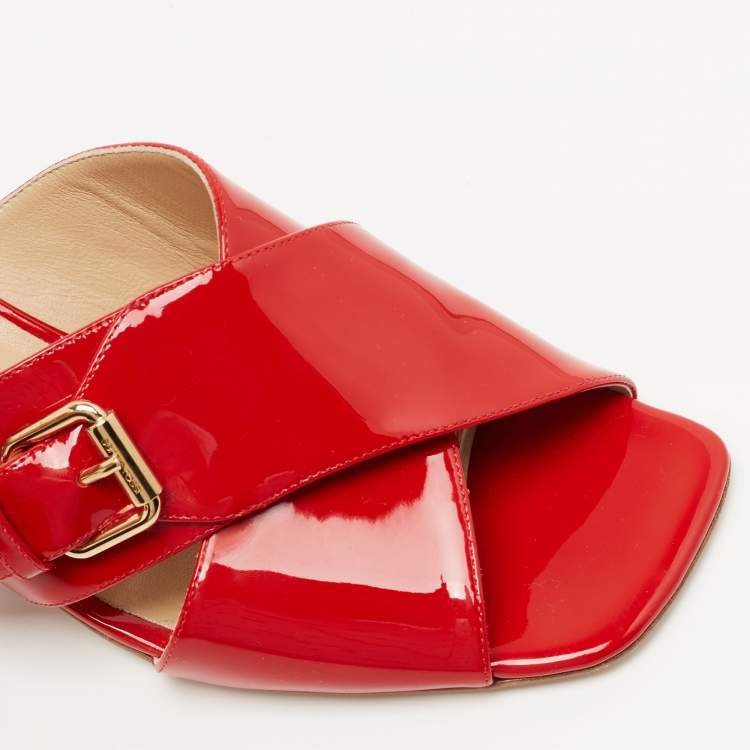 Pre Owned Sergio Rossi Red Patent Leather Slides Size 41