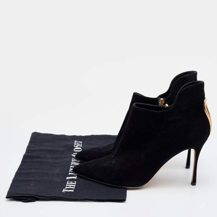 Pre Owned Sergio Rossi Black Suede Ankle Booties Size 38