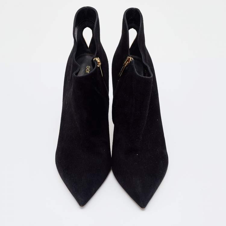 Pre Owned Sergio Rossi Black Suede Ankle Booties Size 38