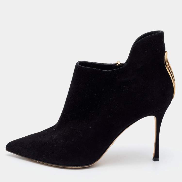 Pre Owned Sergio Rossi Black Suede Ankle Booties Size 38