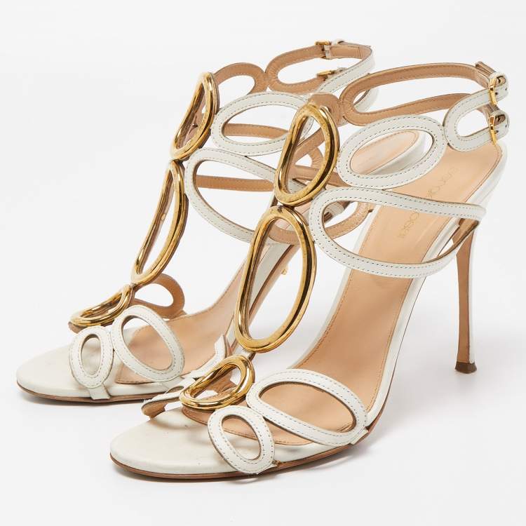 مملوكة مسبقًا Sergio Rossi White Leather Farrah Sandals Size 41