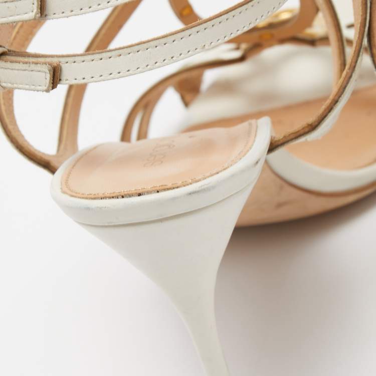 مملوكة مسبقًا Sergio Rossi White Leather Farrah Sandals Size 41