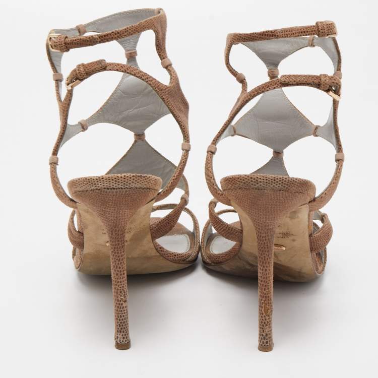 Pre Owned Sergio Rossi Brown Textured Suede Ankle Strap Sandals Size 39.5