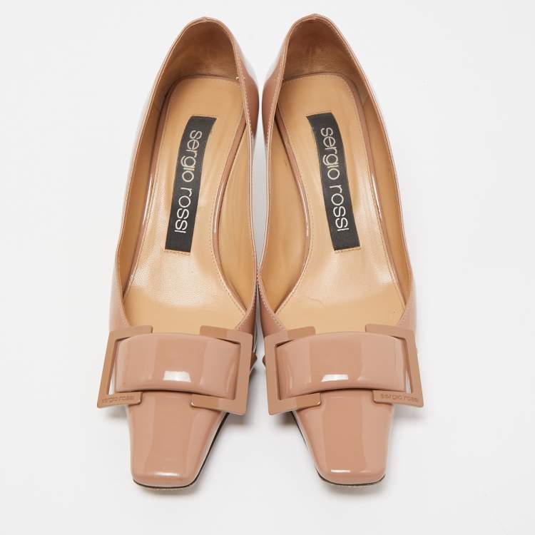 Pre Owned Sergio Rossi Dusty Pink Patent Leather Buckle Pumps Size 37