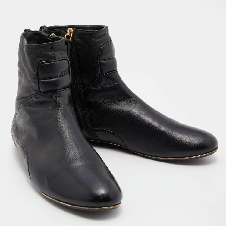 Pre Owned Sergio Rossi Black Leather Zip Up Ankle Boots Size 41