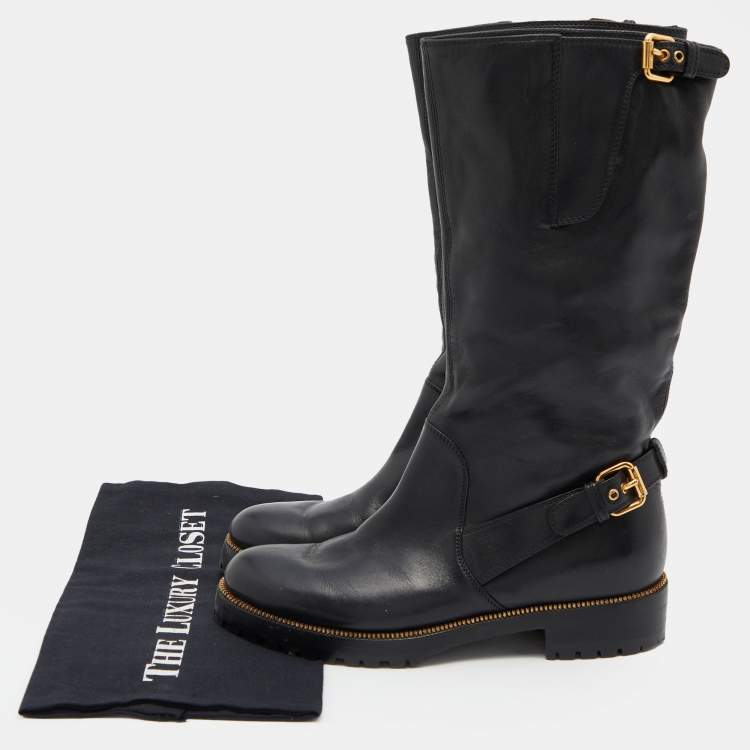 Pre Owned Sergio Rossi Black Leather Buckle Ankle Length Boots Size 36
