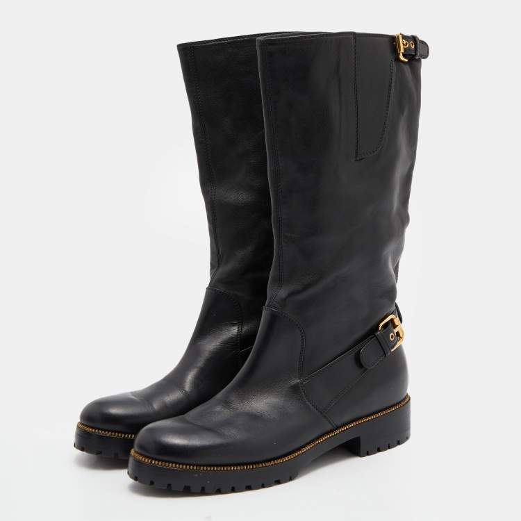 Pre Owned Sergio Rossi Black Leather Buckle Ankle Length Boots Size 36