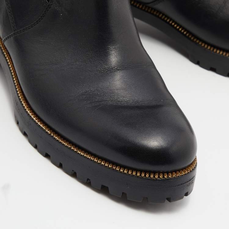 Pre Owned Sergio Rossi Black Leather Buckle Ankle Length Boots Size 36