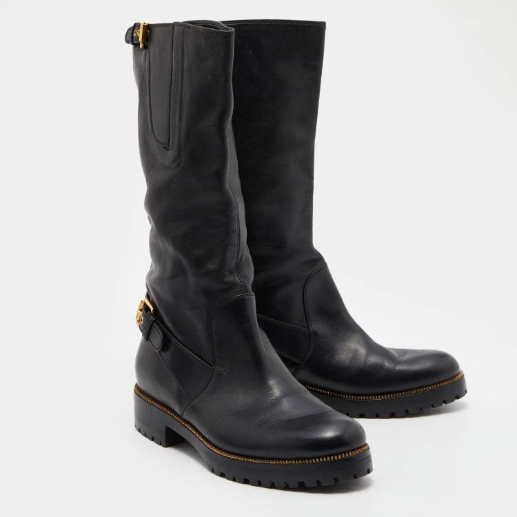 Pre Owned Sergio Rossi Black Leather Buckle Ankle Length Boots Size 36