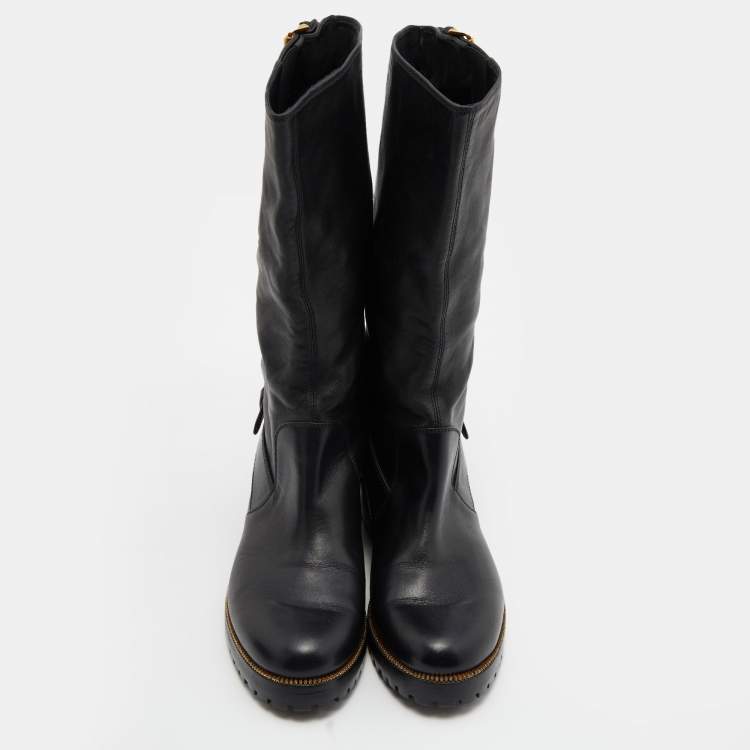 Pre Owned Sergio Rossi Black Leather Buckle Ankle Length Boots Size 36